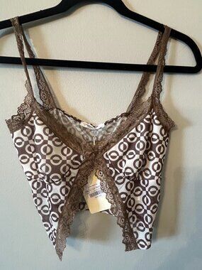 Brown Patterned Lace Trim Cropped Camisole